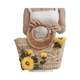 Water Hyacinth Bag With Three Rattan Handles 3